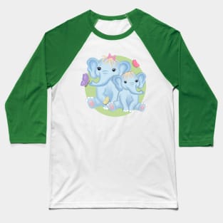 Mom and baby elephant with butterflies Baseball T-Shirt